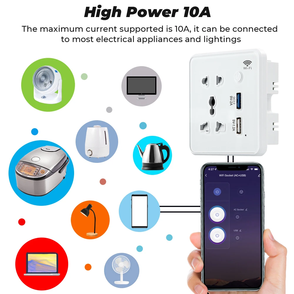 Tuya Wifi Wall Smart Socket US EU UK Plug Tempered Glass Quick Fast Charger 3.0 Usb Charging Timing App  For Google Home Alexa