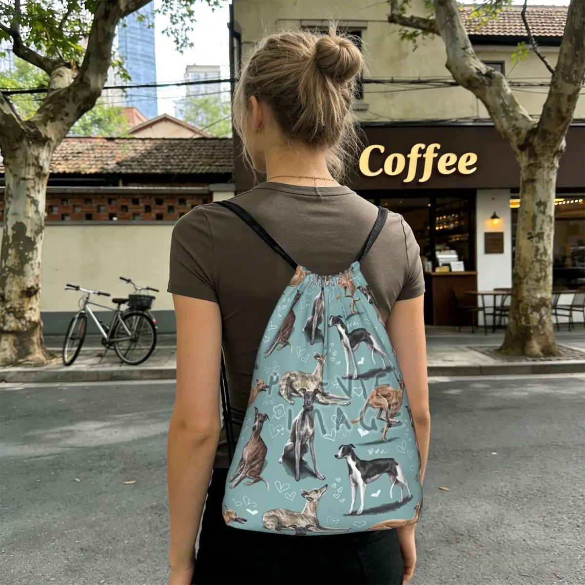 Greyhound Whippet Dog Backpacks Fashion Drawstring Bundle Pocket Sports Bag Book Bags for Travel Students