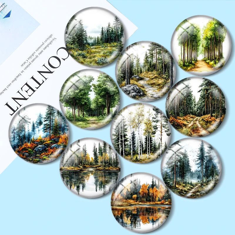 Summer Forest Clipart 10pcs12mm/16mm/18mm/25mm Round Photo Glass Cabochon Demo Flat Back Making findings
