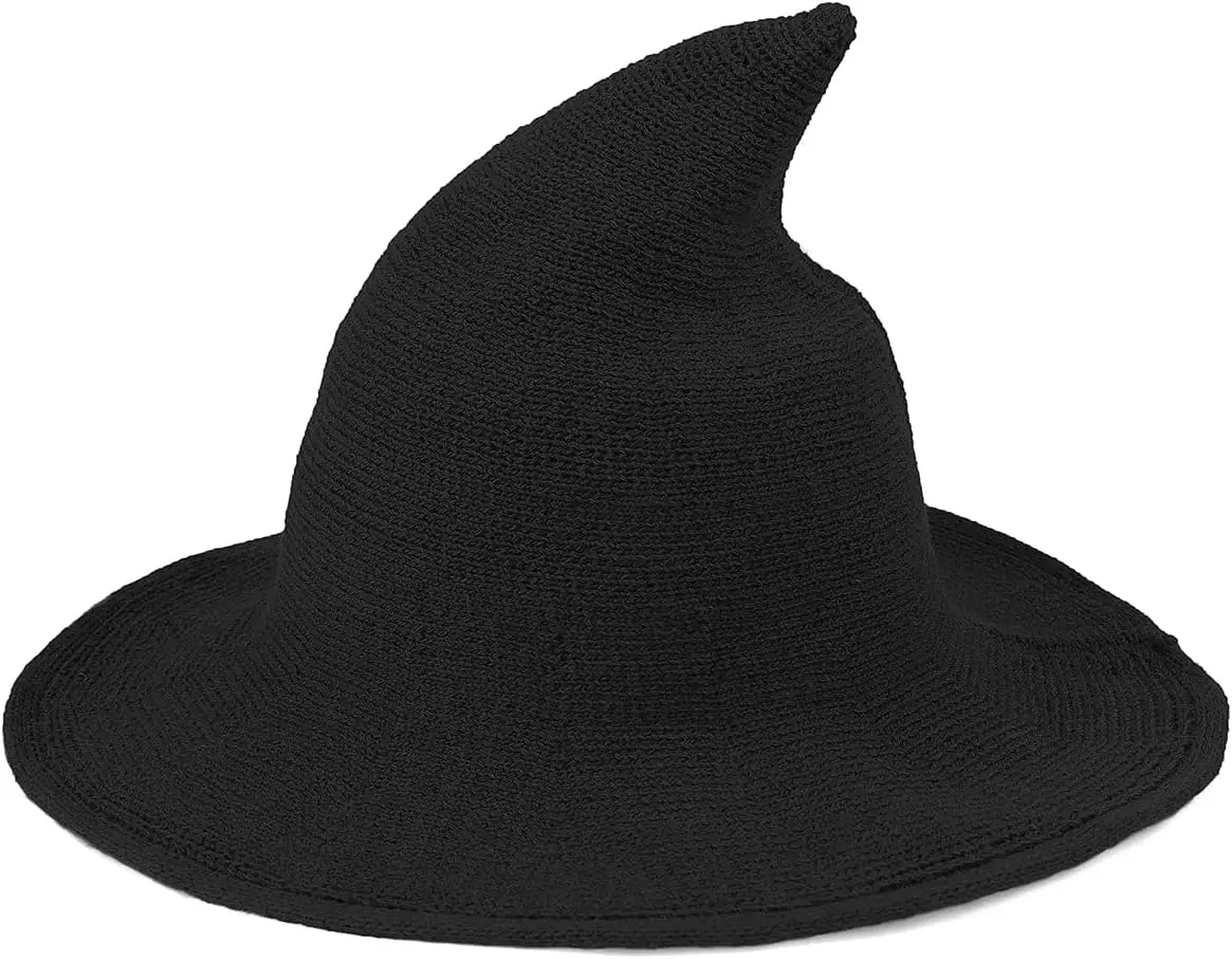 Sombrero de Bruja para Mujer para Halloween, Sombreros de Lana de Ala Ancha, Gorro Tejido con Copa, para Fiestas y Uso Diario