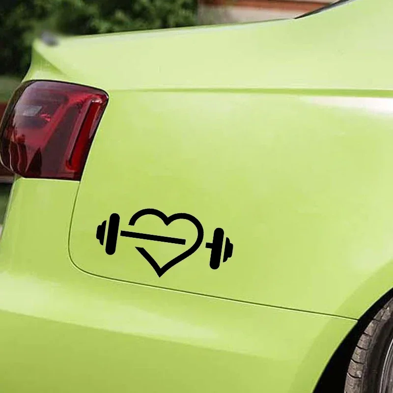 New Design Unique Gym Heart Fitness Dumbbell Sport Trim Scratch Trim Car Decal High Quality Silhouette Vinyl, 19cm