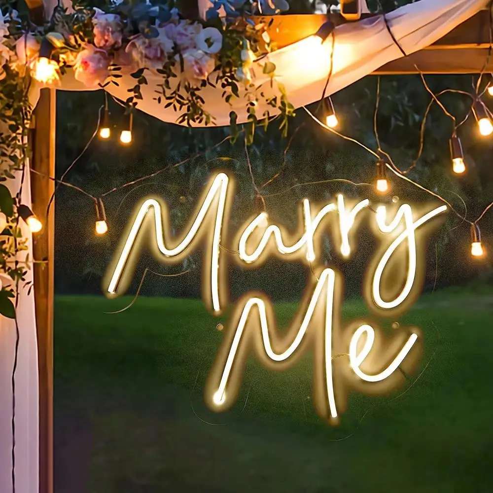 

43X30cm Marry Me Neon Signs Acrylic Letters Neon Light Sign for Proposal Wedding Valentine's Day Party Decoration Romantic Sign