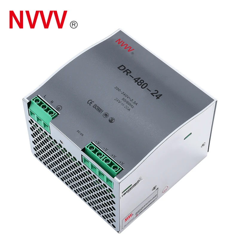 NVVV Single Output 480W Din Rail Switching Type Industrial Power Supply DC 24V 20A 48V 10A DR-480-48 DR-480-24