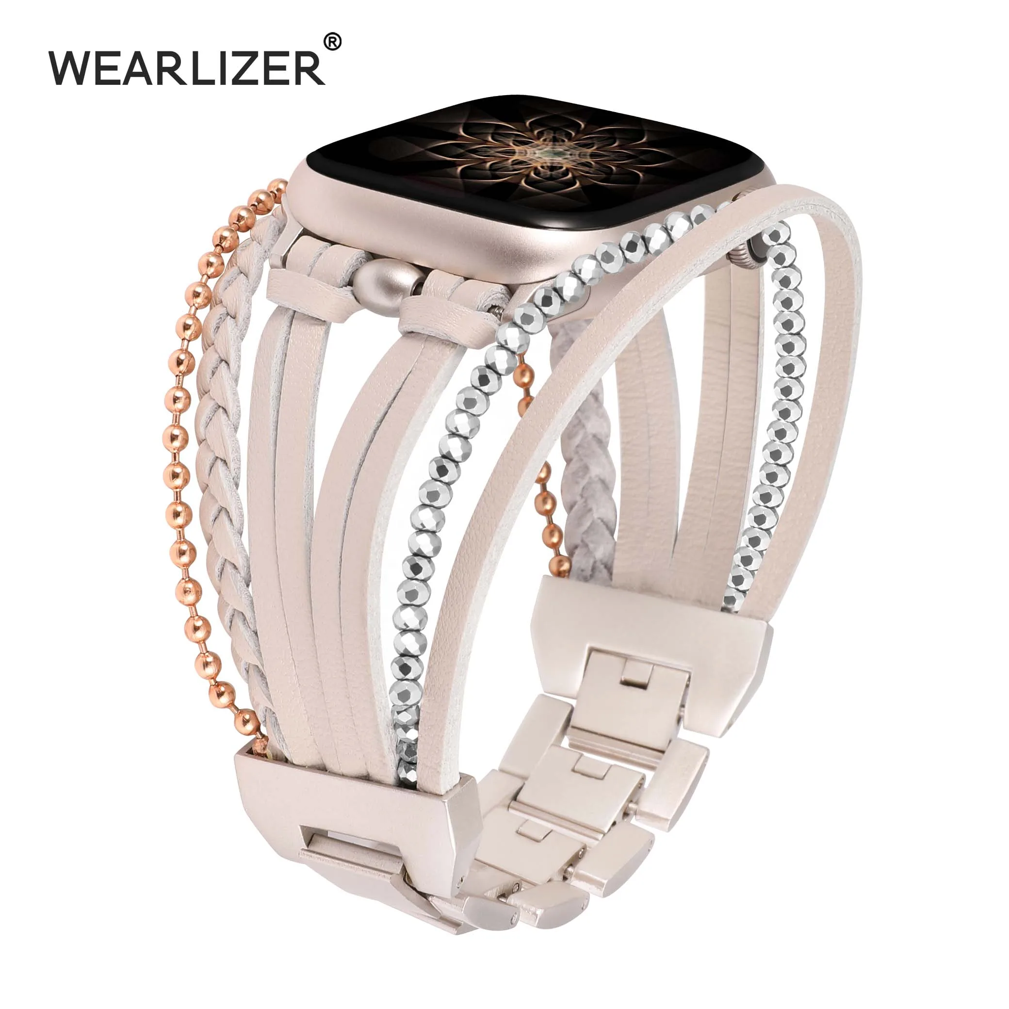 

Wearlizer Leather Strap For Apple Watch Band 44mm 49mm 45mm 40mm 38mm Metal Buckle Boho Watch Bracelet For IWatch 9 8 7 Ultra 2