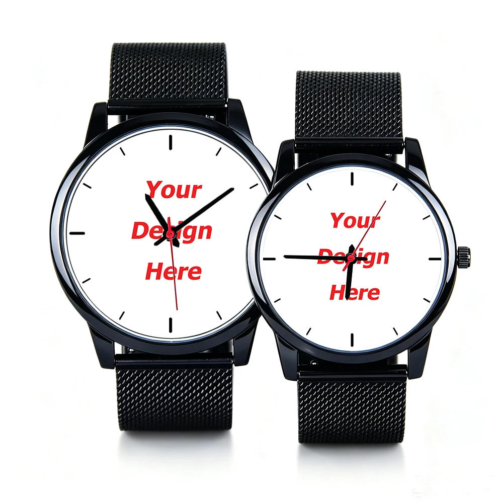 High-gloss Black Alloy Case Customize Watch Dial 3ATM Water Resistance DIY Watches Face Men Women Gift Quartz Souvenir Memento