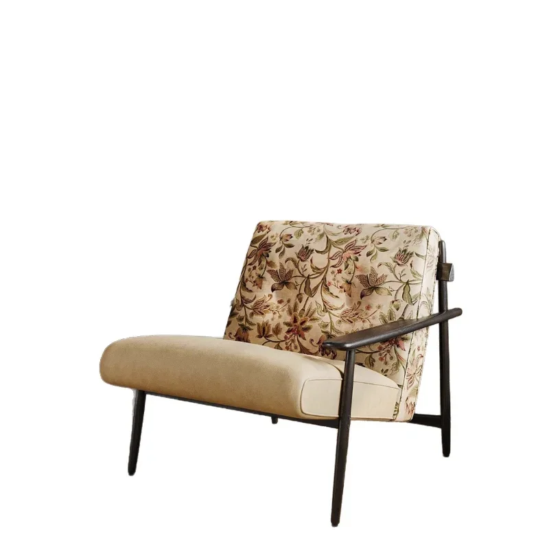 

Single casual sofa chair, solid wood design, minimalist chair, fabric, balcony chair