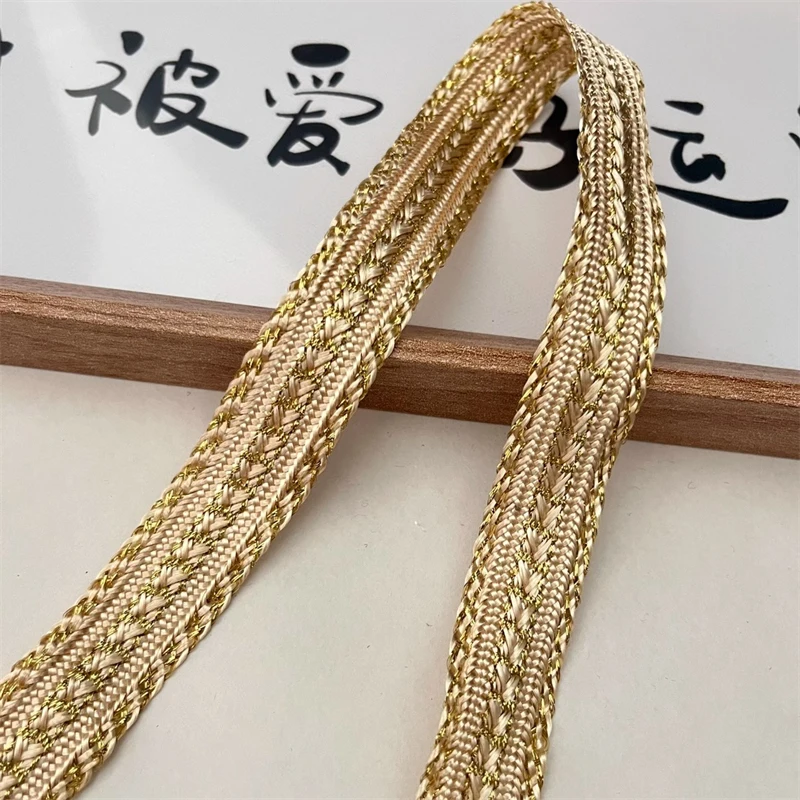 

2cm Wide Gold Wire Woven Ribbon Lace Accessories Handmade DIY Clothing Cuffs Collar Decorative Material Tetragramaton By Yard