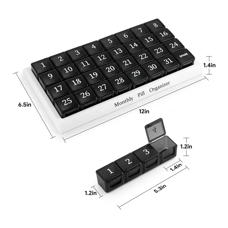 Monthly Pill Cases Travel Medicine Storage Container Drug Dispenser Packing Box 31 Days 32 Slots Pill Box Organizer