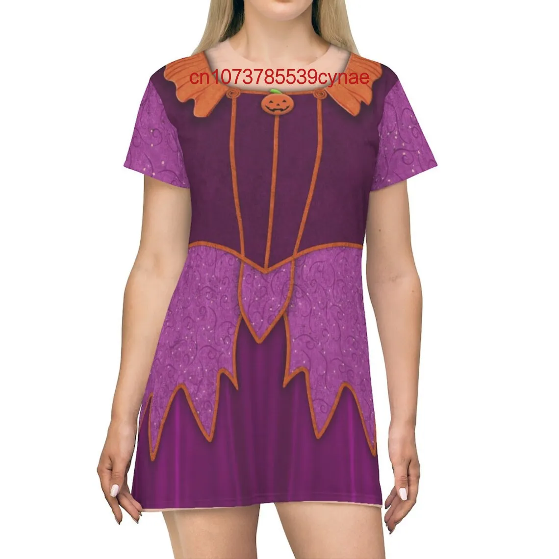 Vestido de manga corta morado y naranja de Minnie Mouse no tan aterrador, disfraz de Halloween de Disney con estampado 3D, vestido de mujer Cosplay