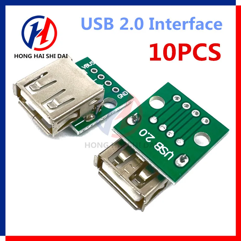 10PCS/Lot USB 2.0 Socket Type A Female USB To DIP 2.54MM PCB USB Breakout Board Pitch Adapter Converter Connector 4 Pin