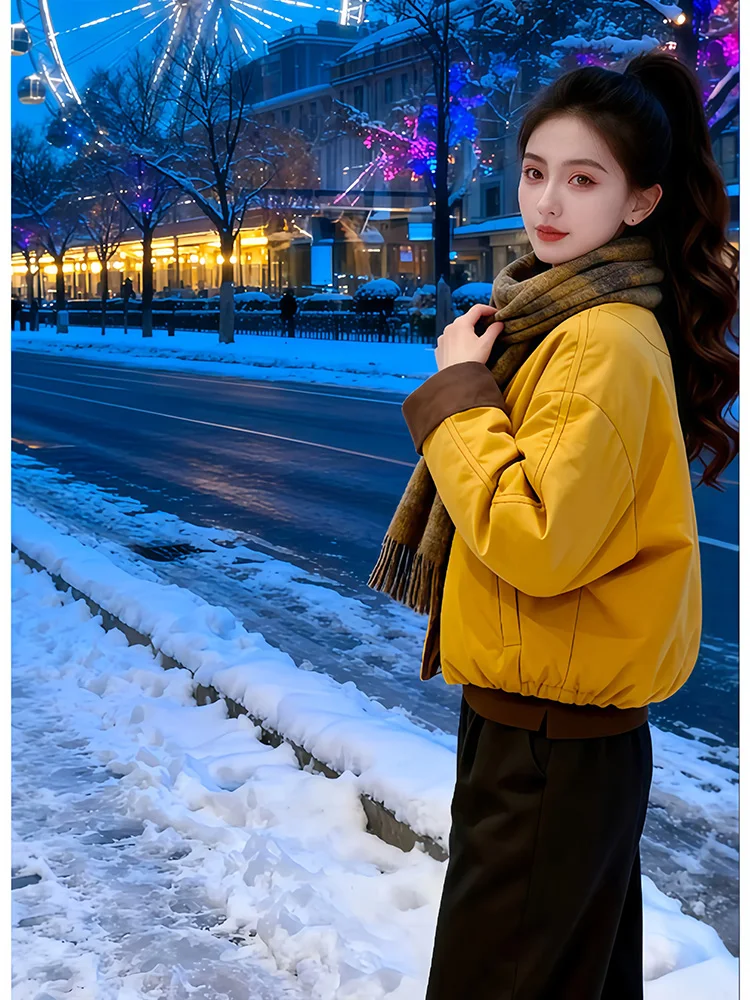 

Lightweight ort Cotton Jaet Women's Loose Casual Sle Filling Coat Korean Version Commute Thiened Long Sve round Ne