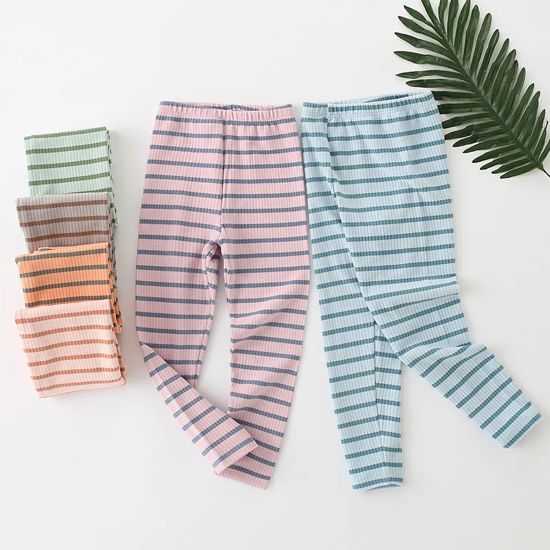 Girls Leggings Spring Autumn Leggins For Kids Striped Children Pants Colored Baby Trousers Cotton Children Bottom Clothing