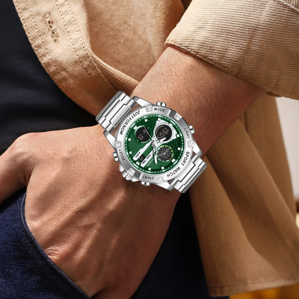 LIGE Nuovi orologi elettronici da uomo in pelle da uomo Sport militare impermeabile con doppio display Orologio da polso al quarzo Cronografo