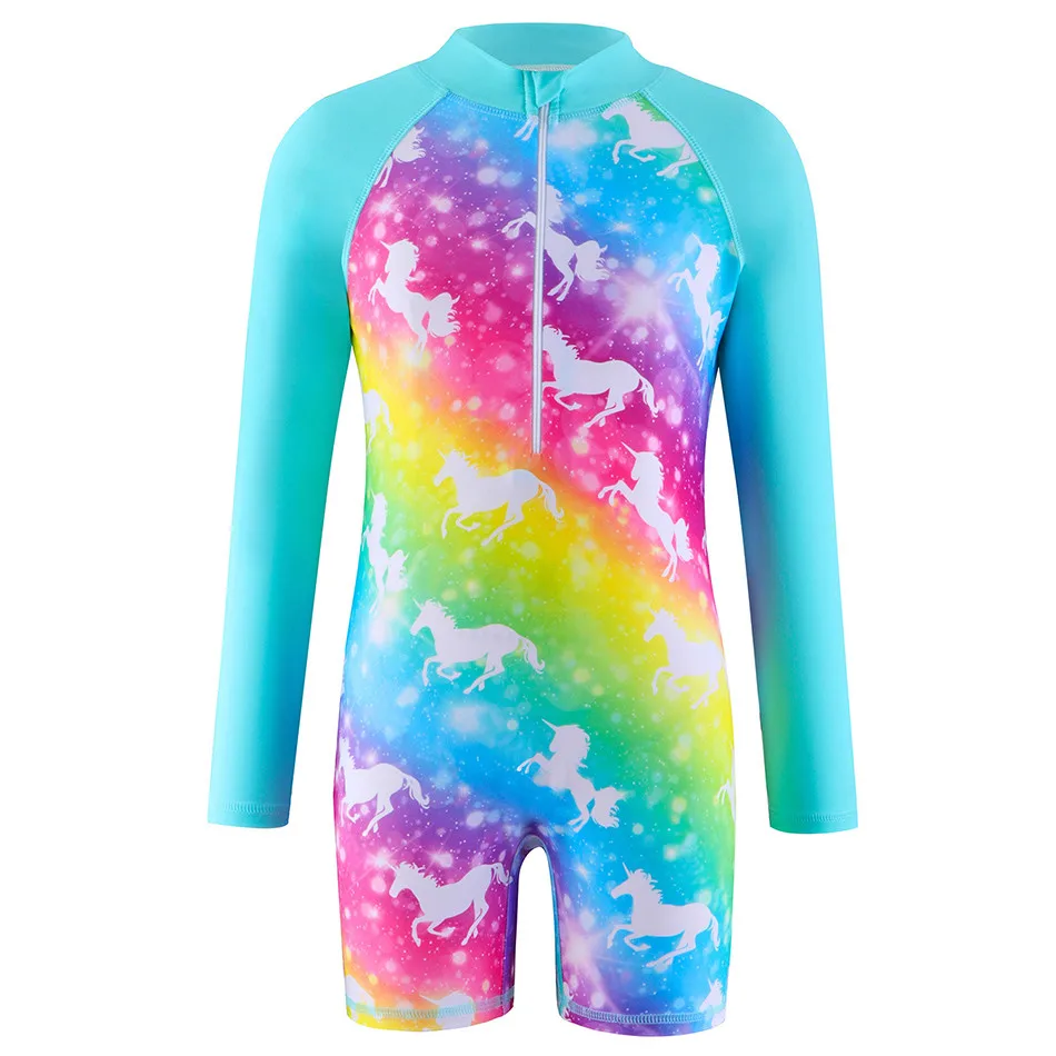 Children\'s Swimsuit Girl\'s Long Sleeved Swimsuit Unicorn Girl\'s Sun Protection Suit Girl\'s Water Sports Quick Drying Swimsuit