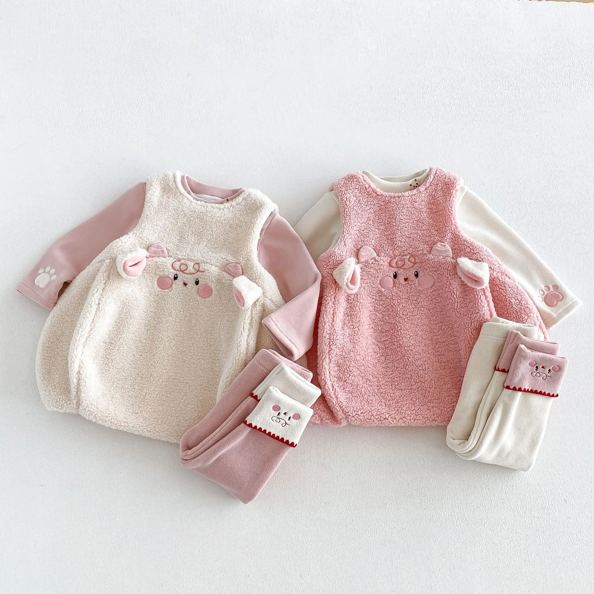 Girls Suit 2026 Autumn and Winter New Childrens Wear Girl Baby Embroidered Leggings and Velvet Sundress Leggings Three-piece Set