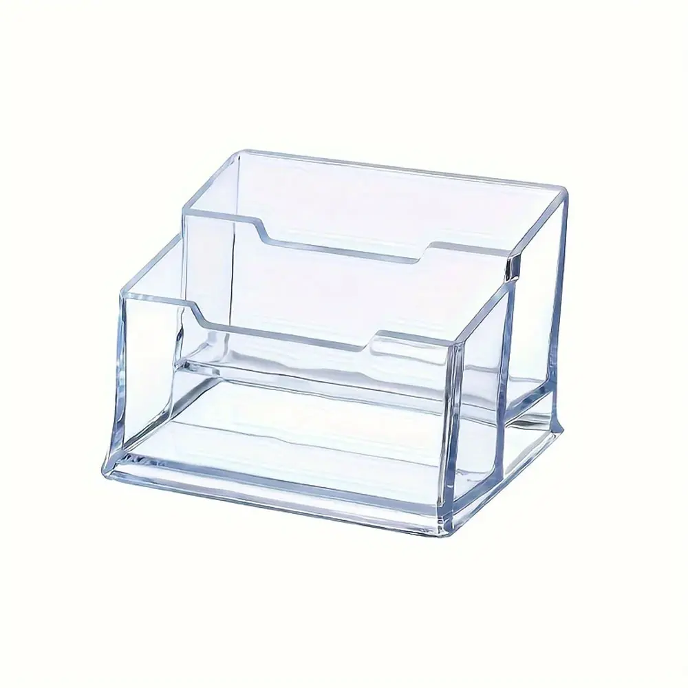 Acrylic business card holder, 2 card slots business card display & card holder storage bag, office desk supplies
