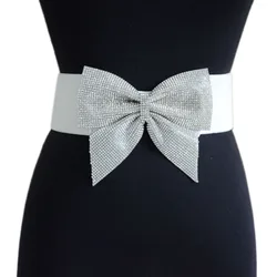 Women's Big Rhinestone Bow Elastic Peplum Waistbunds Wide Wedding Party Dress Belts For Women Blingbling Corset