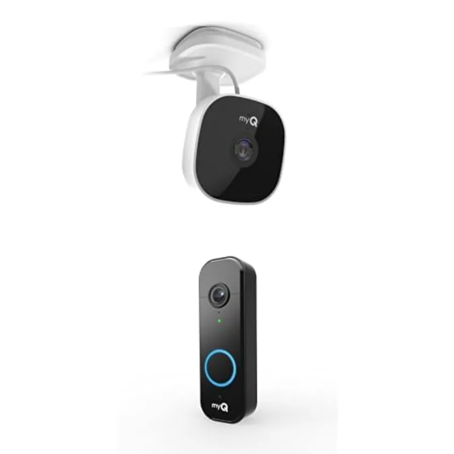Smart garage security camera and video doorbell for home monitoring, aluminum body, matte black finish, 1080p HD with night vis