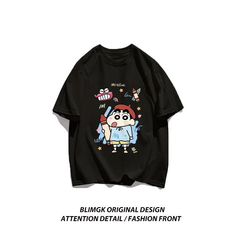 Crayon Xiaoxin Cartoon Women's T-shirt Sanr Fitting T-shirt Letters Loose T-shirt Casual Casual Street Comfortable Short Sleeve