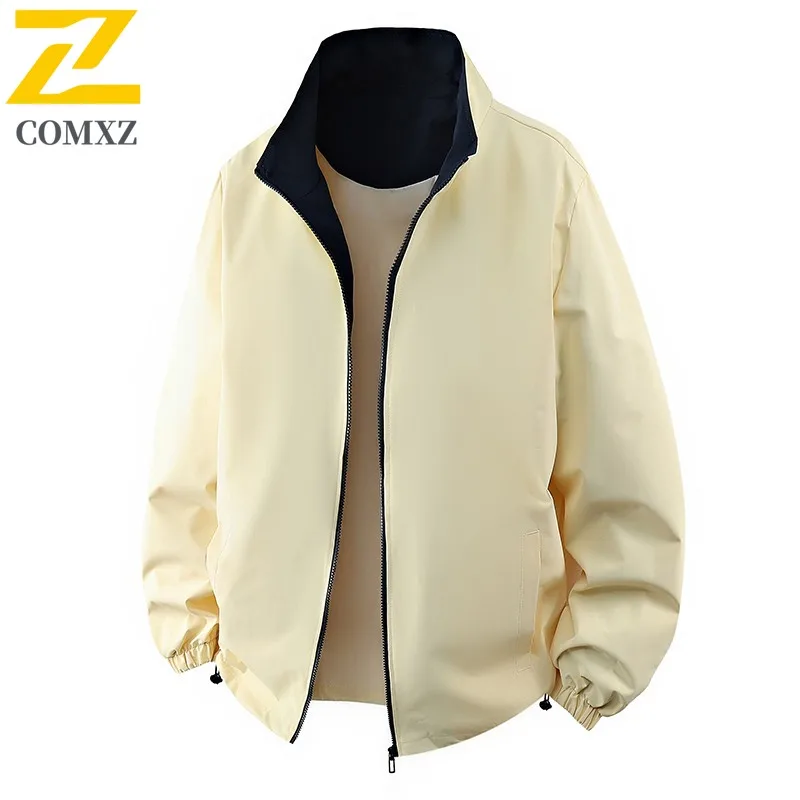 

COMXZ Men Jacket Casual Stand Collar Outdoor Travel Windproof Coat Solid Color Hiking Lightweight Autumn Motorcycle Jacket