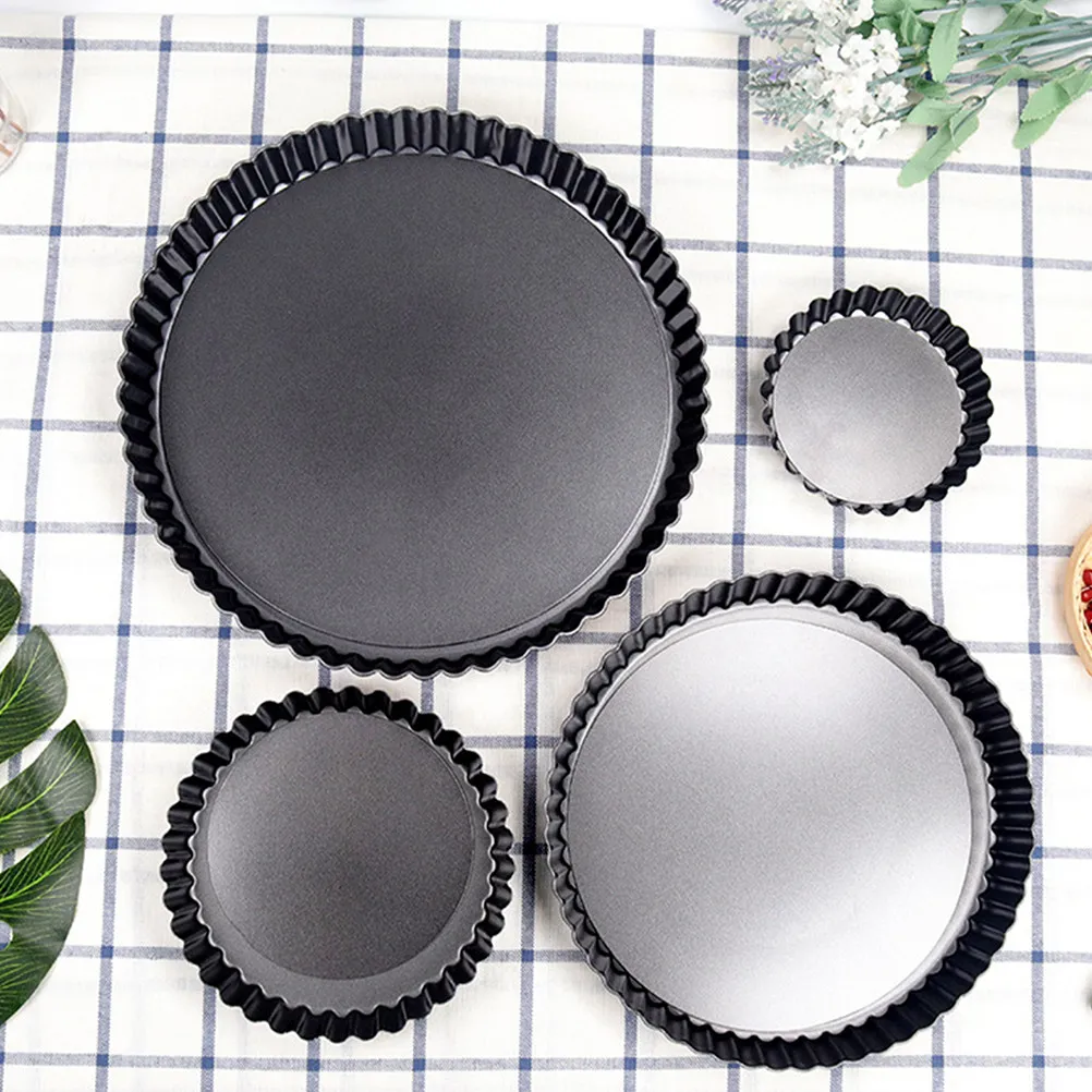 

4Pcs Quiche Pie Baking Molds Round Pizza Non Stick Carbon Steel Heat Resistant Scratch Proof Perfect for Baking Cakes Bread