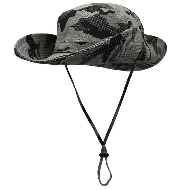 

Tactical camouflage big brim visor outdoor sun protection bucket hat big head circumference fishing jungle hat summer