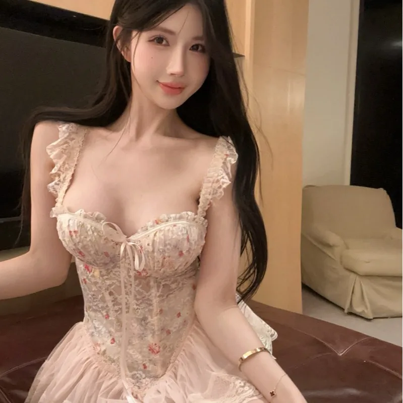 Sexy Nachthemd mit Blumenmuster und Polsterung, Ba-Weste, Pure Desire, Frühling, Sommer, neu, schlankmachend, Spwear