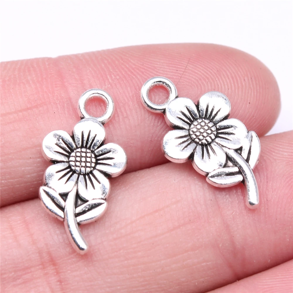 

Wholesale 200pcs/bag Charms 21x11mm Double-sided Flower Charms DIY Jewelry Findings Antique Silver Color Charms