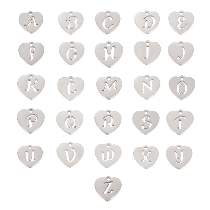 

10Pcs/Lot A-Z Letter Charms 12mm Stainless Steel Love Heart Initials Pendant For DIY Jewelry Making Necklaces Bracelets Gifts