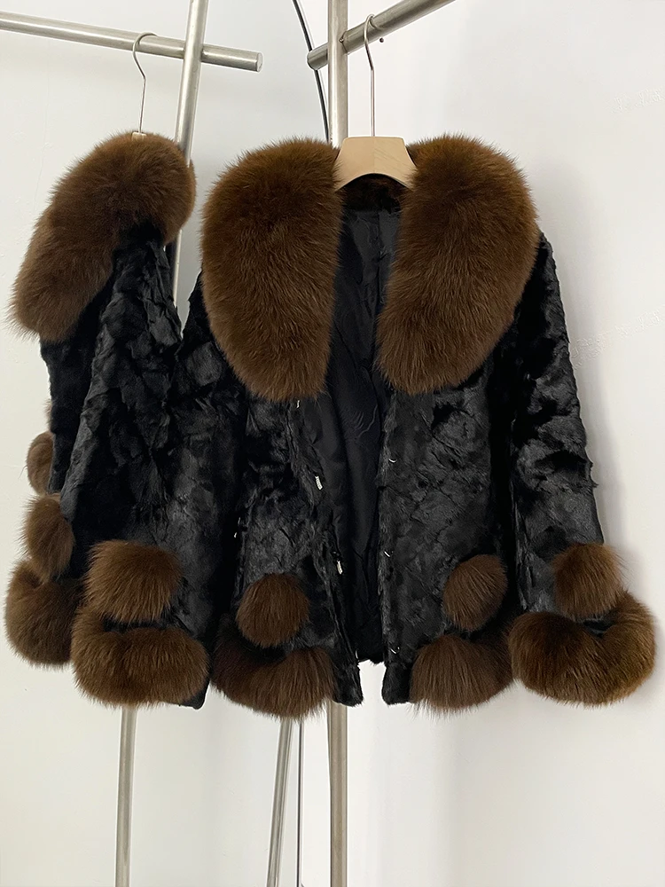 Новинка 2025 года, зимняя утепленная теплая одежда, женская короткая куртка с воротником из натурального лисьего меха, женская роскошная куртка из натурального норкового меха, верхняя одежда