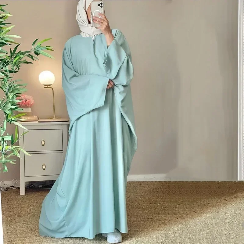 Eid Muslim Hijab Dresses for Women Prayer Clothes Plain Batwing Abaya Dress Islam Dubai Turkey Saudi  Loose Robe ملابس اسلاميه