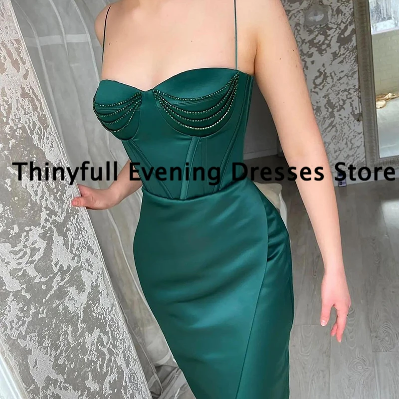 Thinyfull เซ็กซี่ Mermaid Prom Dresses สปาเก็ตตี้ Straps Beadings ชุดราตรีซาอุดีอาระเบียดูไบชุดเดรสแขนยาวคอวีขนาดที่กำหนดเอง