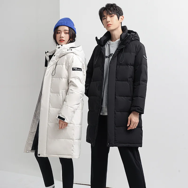 Fashionable Winter Hooded Down Coat for Men and Women, Thick White Duck Down Work Jacket