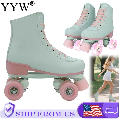 Size 36-41 Flashing Double-Row Roller Skate Shoes For Women Men Outdoor Skating Beginner Kids 4 Wheels Skates Boys Girls Quad Sneakers Gift