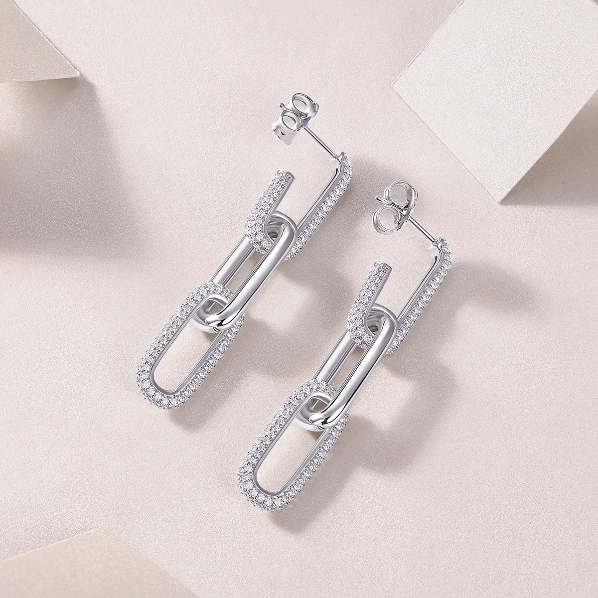 TBCYD 1MM D Color Moissanite Paperclip Link Earrings For Women S925 Silver Lab Diamond Drop Earrings Luxury Party Fine Jewelry