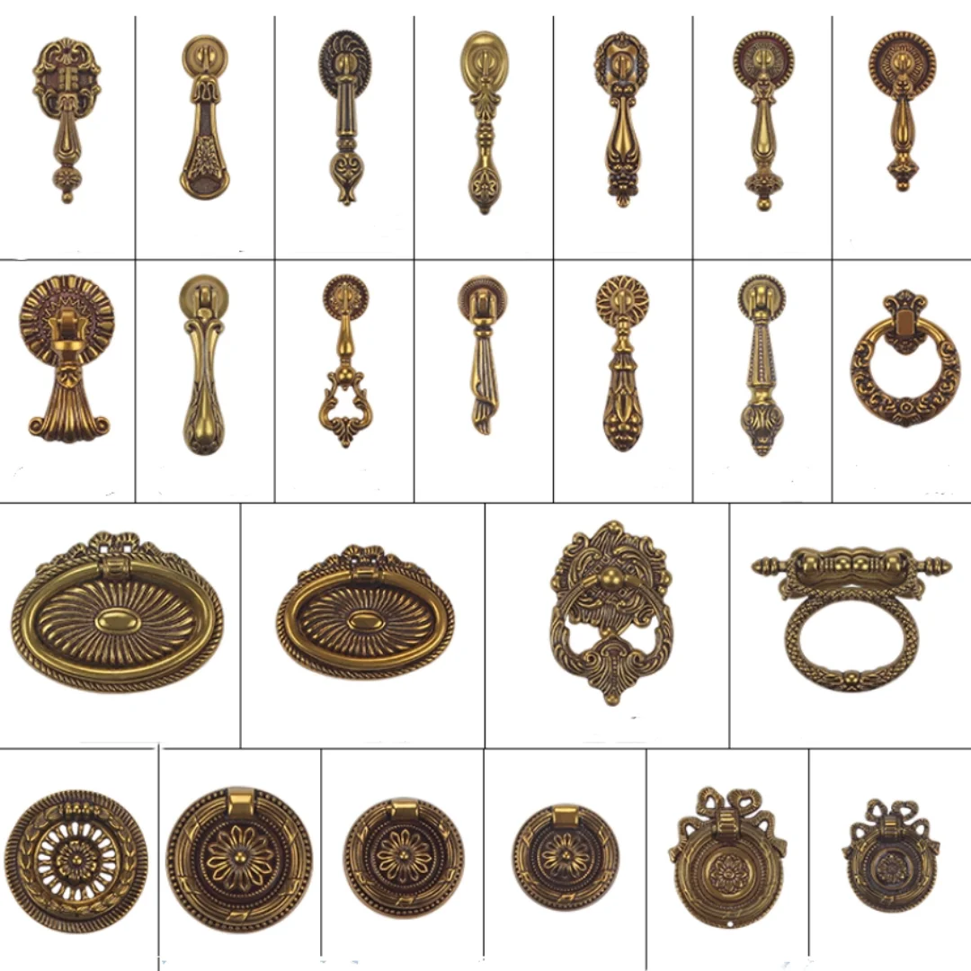 Retro European Gold Drop Ring Drawer Shoe Cabinet Knob Pull Dresser Cupboard Wardrobe Furniture Door Hardware Pendant Handle