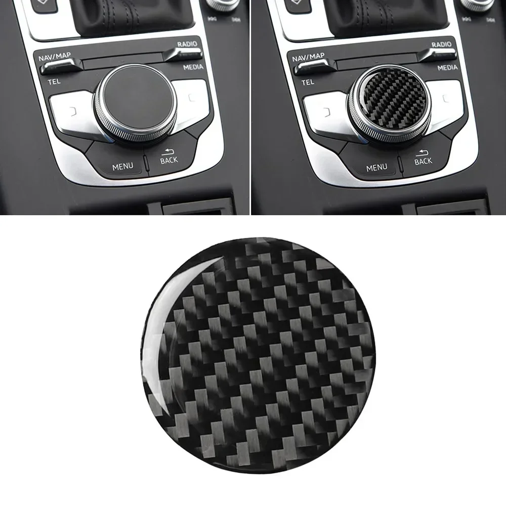 Carbon Fiber Central Control Multimedia Knob Decals Cover Trim Stickers For Audi A3 2014-2017 Accessory Car Styling Trim Sticker