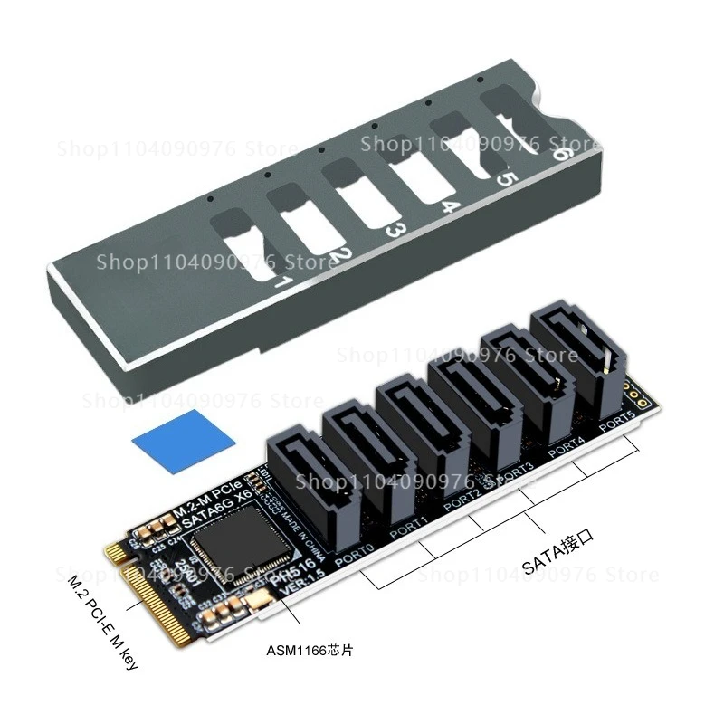M2 M-EKY PCIE3.0 إلى SATA6G توسيع 6 منافذ NAS Synology توسيع القرص الصلب ASM1166 يدعم PM