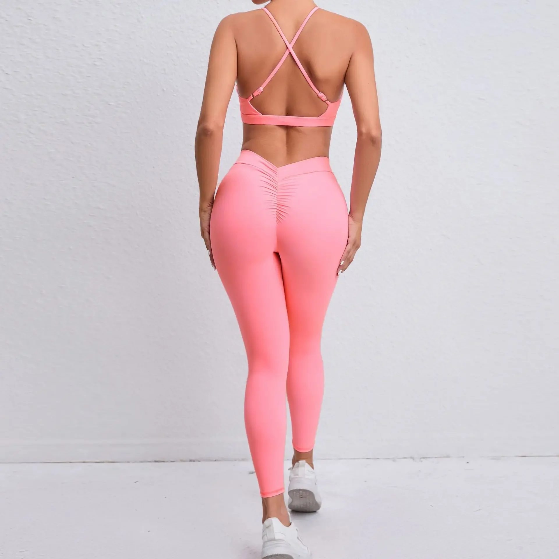 Seamless Yoga Sets Sports Fitness Hip-lifting Nude Feel Pants Cross Beauty Back Bra Suits Workout Gym Leggings Set for Women