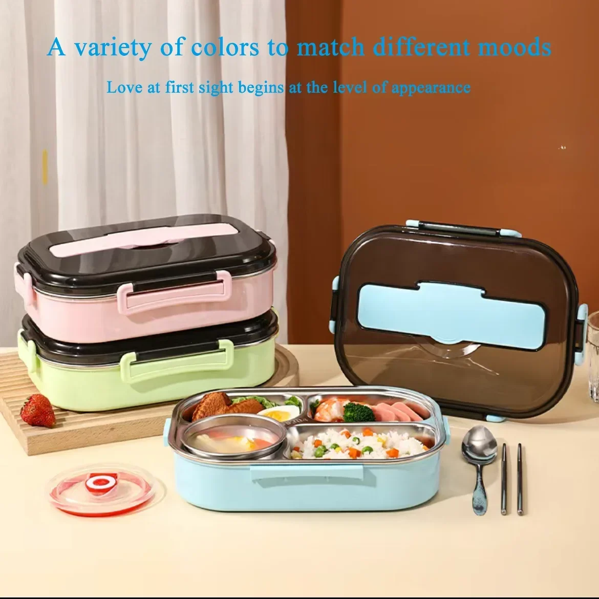 Divided bento box，304 Stainless Steel Lunch Box Thickened Insulation Heating Student Office Worker Passenger Meal Box