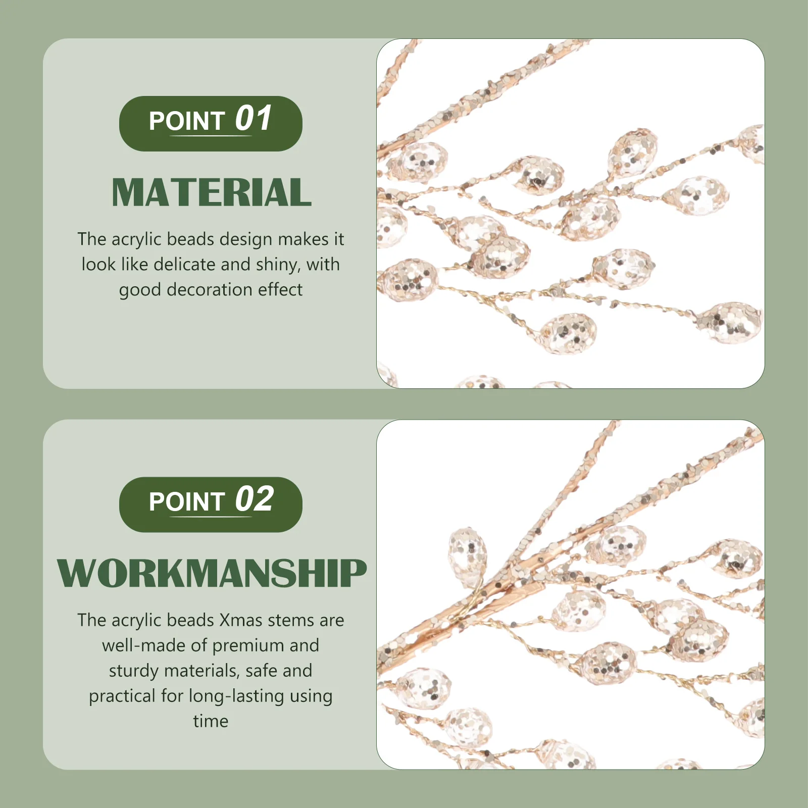 

2Pcs Xmas Acrylic Stems Christmas Decorations Artificial Plants Fake Berry Stems Thanksgiving Decoration Home Office Decor