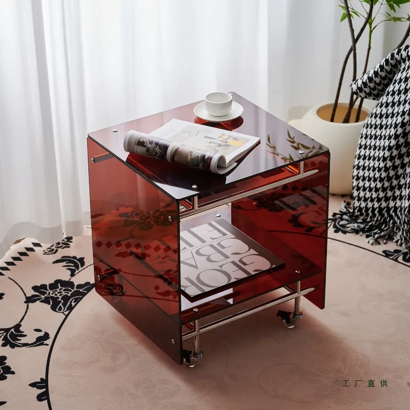 Armário de armazenamento medieval sala de estar mesa de centro móvel mesa de cabeceira do agregado familiar celebridades da internet ins carrinho transparente