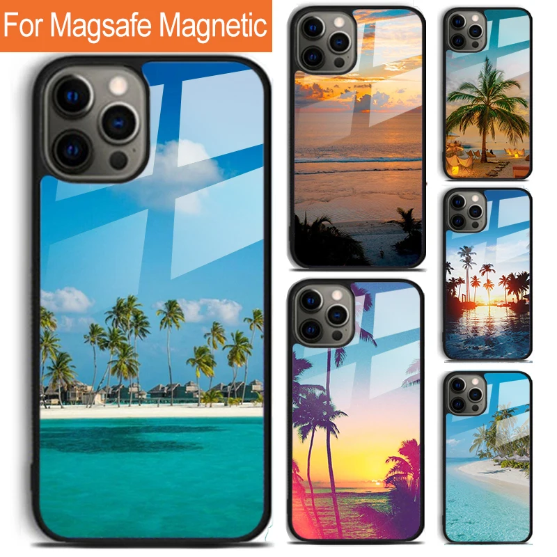 

Чехол для телефона Summer Beach Sunset Palm Tree для iPhone 17, Air 16, 15, 14, 12, Pro Max Plus Magsafe, магнитный чехол для беспроводной зарядки