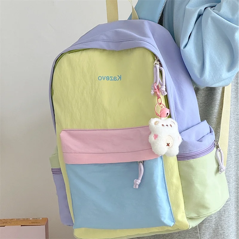 

2026 Kazevo Color Block Backpack Large Capacity Waterproof School Bag Casual Multi-pocket Travel Daypack for Students