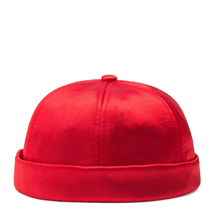 Summer And Autumn Satin Landlord Hat Men's And Women's Fashion Leisure Melon Leather Hat Brimless Solid Color Hat Beanies