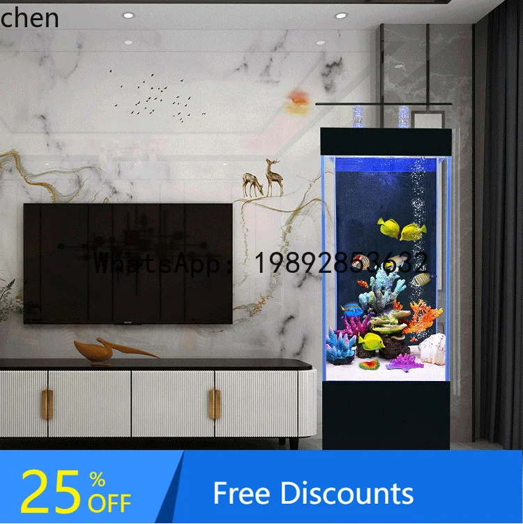 

floor-to-ceiling goldfish tank ultra-white glass new ecological water-free vertical small fish tank against the wall