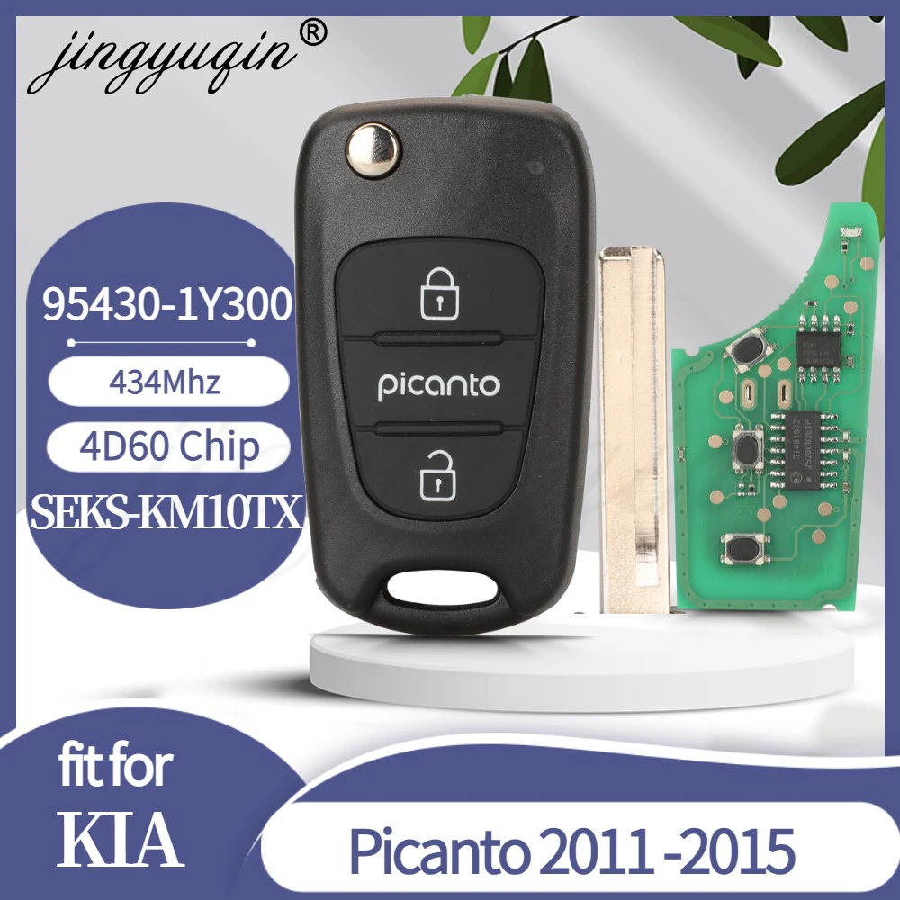 jingyuqin for Kia Picanto 2011-2015 Flip Car Remote Key 3Buttons 95430-1Y300 433MHz 4D60 Chip SEKS-KM10TX Auto Key Fob Control