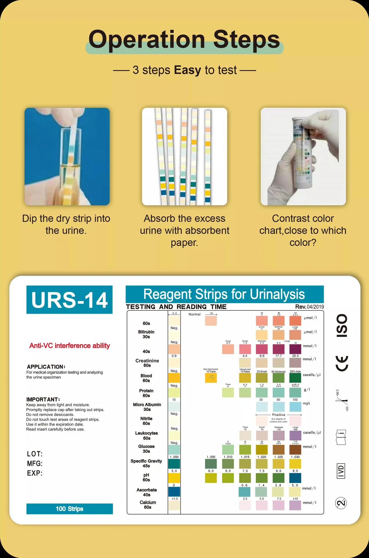 Tiras do teste do analisador digital da urina, 11, 14 programm