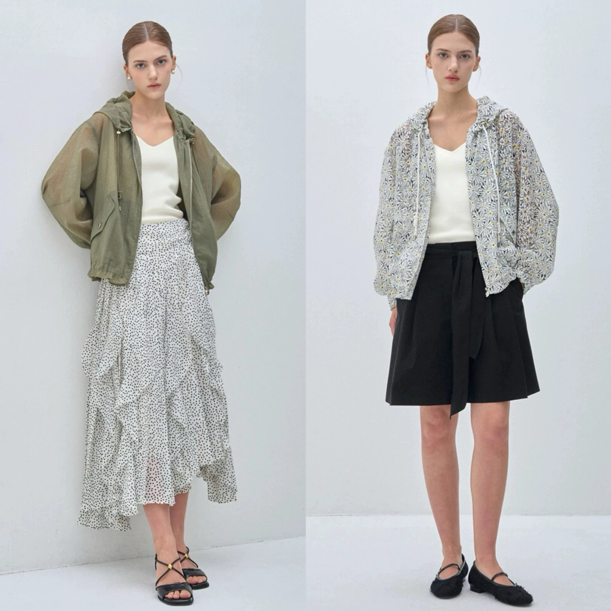 เสื้อแจ็คเก็ตแฟชั่นลำลองมีฮู้ด ผูกเชือก จับจีบ ทรงเข้ารูป บางเฉียบ รุ่น MNE 25 สำหรับฤดูร้อน เสื้อผ้าผู้หญิง ใส่ทำงาน แขนยาว