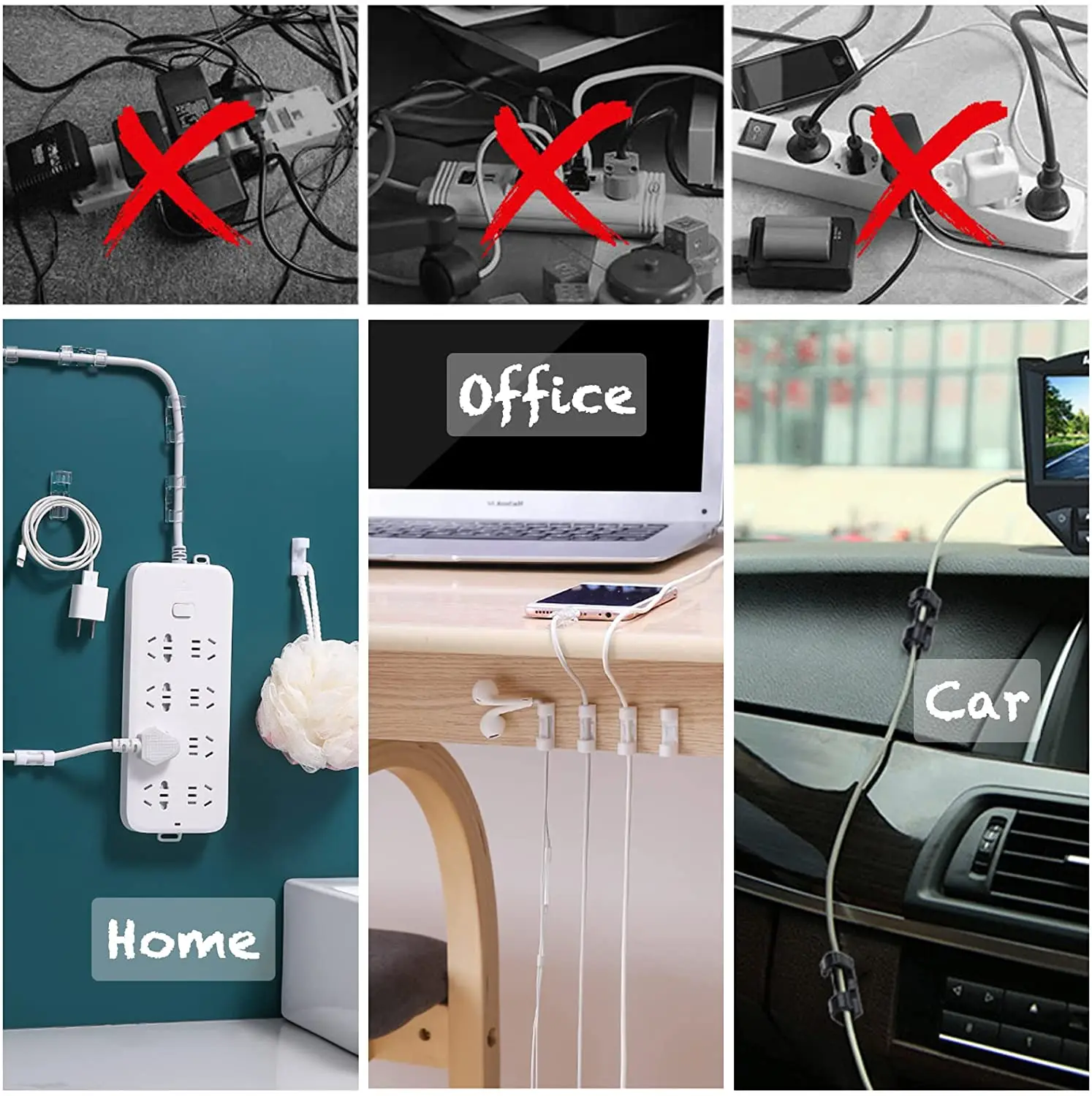 USB Cable Management Clips, Wall Wire Manager, Organizador, Winder, Desktop, arrumado, Suporte do cabo, Linha de dados, 5 Pcs, 20Pcs